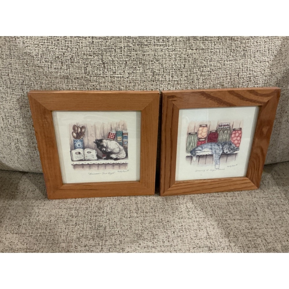 Marty Igne Framed Cat Prints Set of 2 Wood Frame Hummm Just Right Sugar Plums